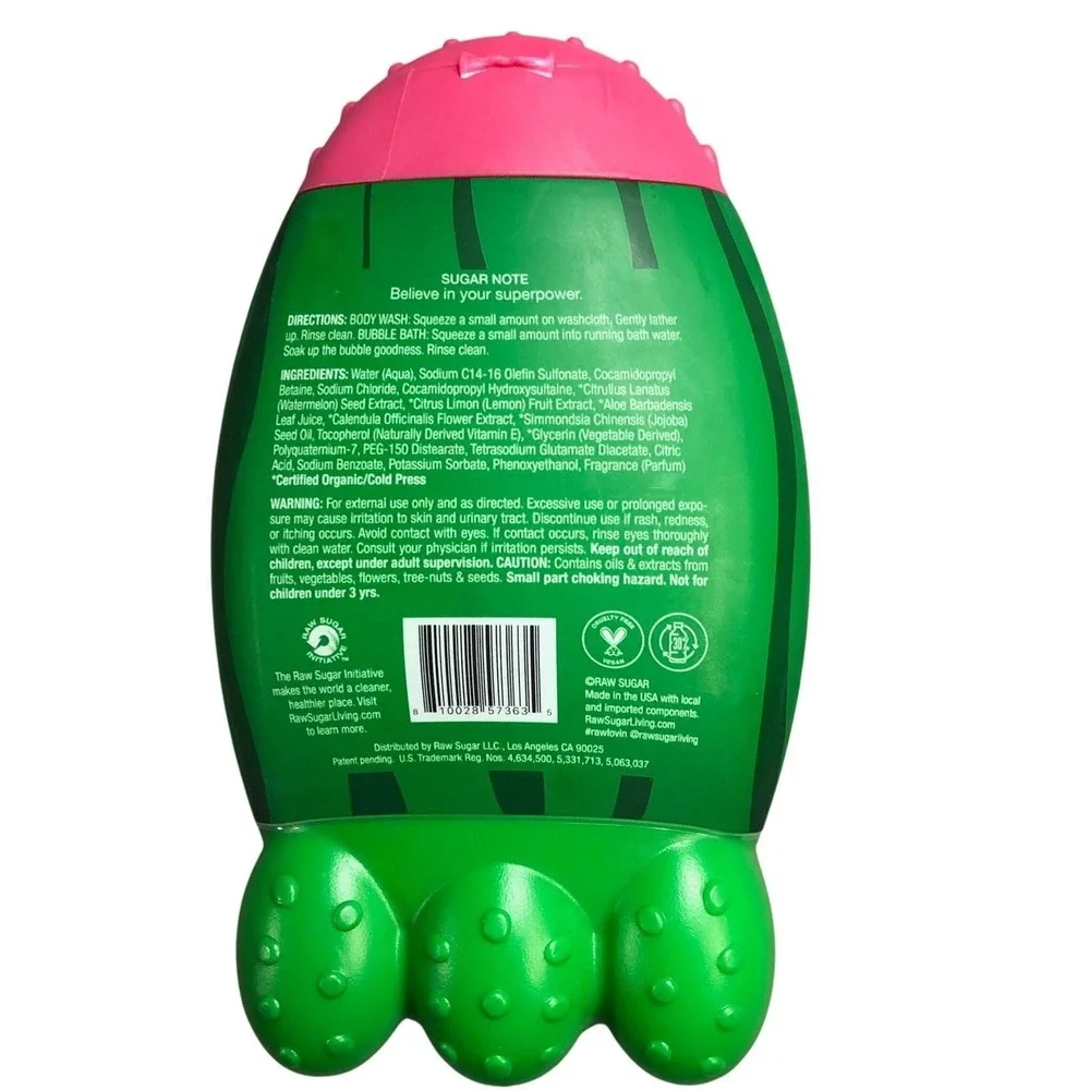 Raw Sugar Kids Bubble‎ Bath Body Wash Watermelon Lemonade 12 fl oz Vegan